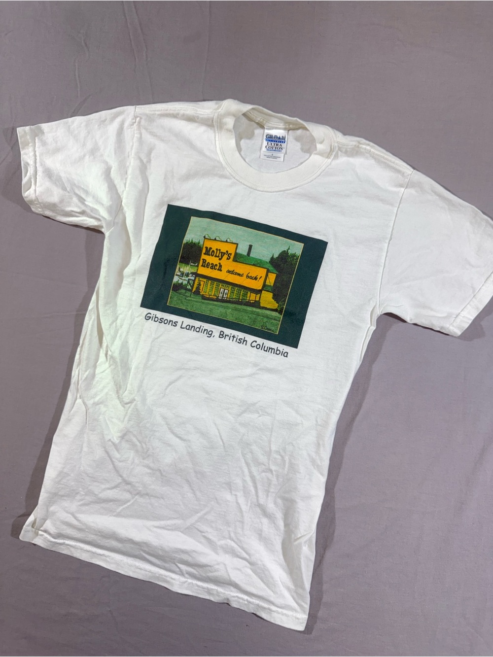 Vintage White Graphic T-Shirt with Molly's Reach British Columbia Print